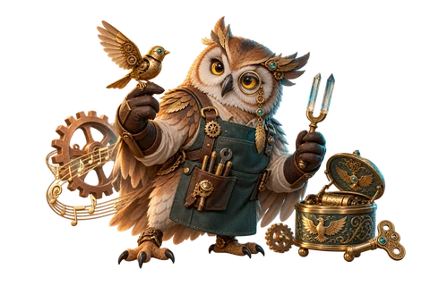 Clockwork Aviary: Brasswing game characters and objects